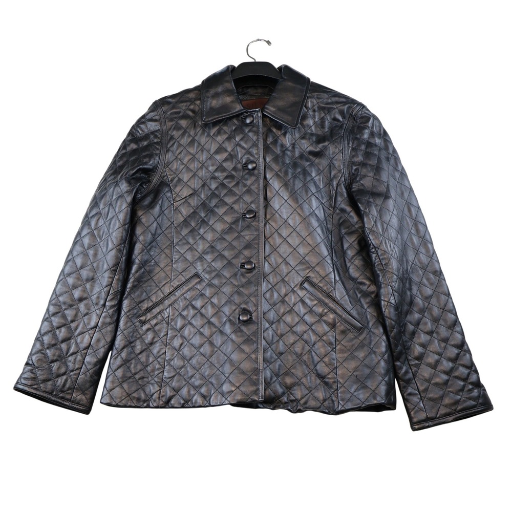 Siena Womens 14 Jacket Black Quilted Leather Button Front WS27164-BLK